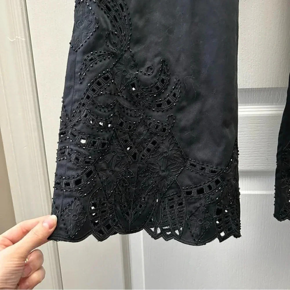 Melanie Lyne Wide Straight Leg Trouser Pants Beaded Laser Cut Black Size 6 - Picture 7 of 16